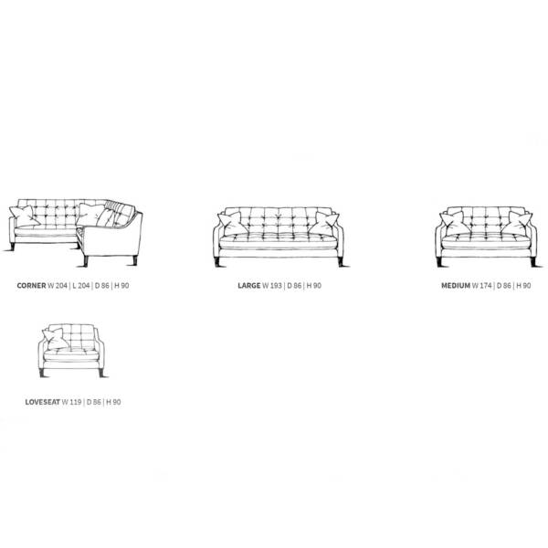 Carrie sofa and chair dimensions, Julian Foye