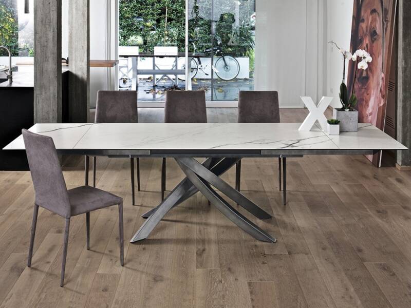 Bontempi Aristico dining table, Italian design glass, marble or ceramic, Julian Foye