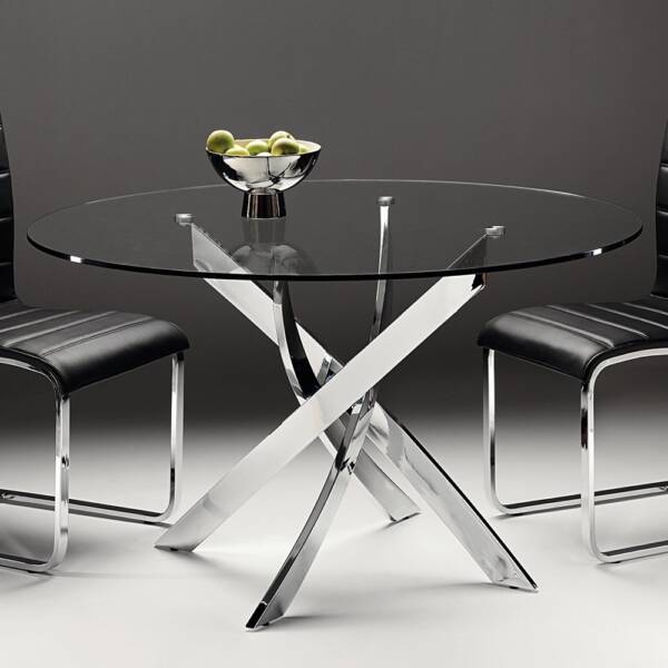 Chronos glass and chrome circular dining table, Julian Foye