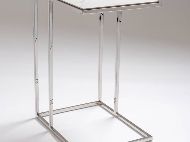 Destiny stainless steel and ceraic top side table, Julian Foye