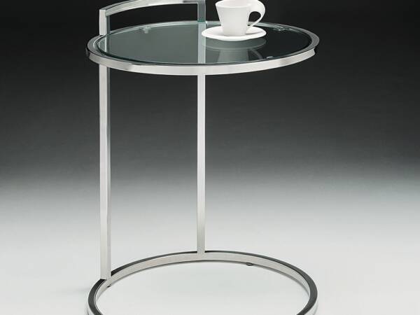 Wyvern circular side table, glass and steel, Julian Foye