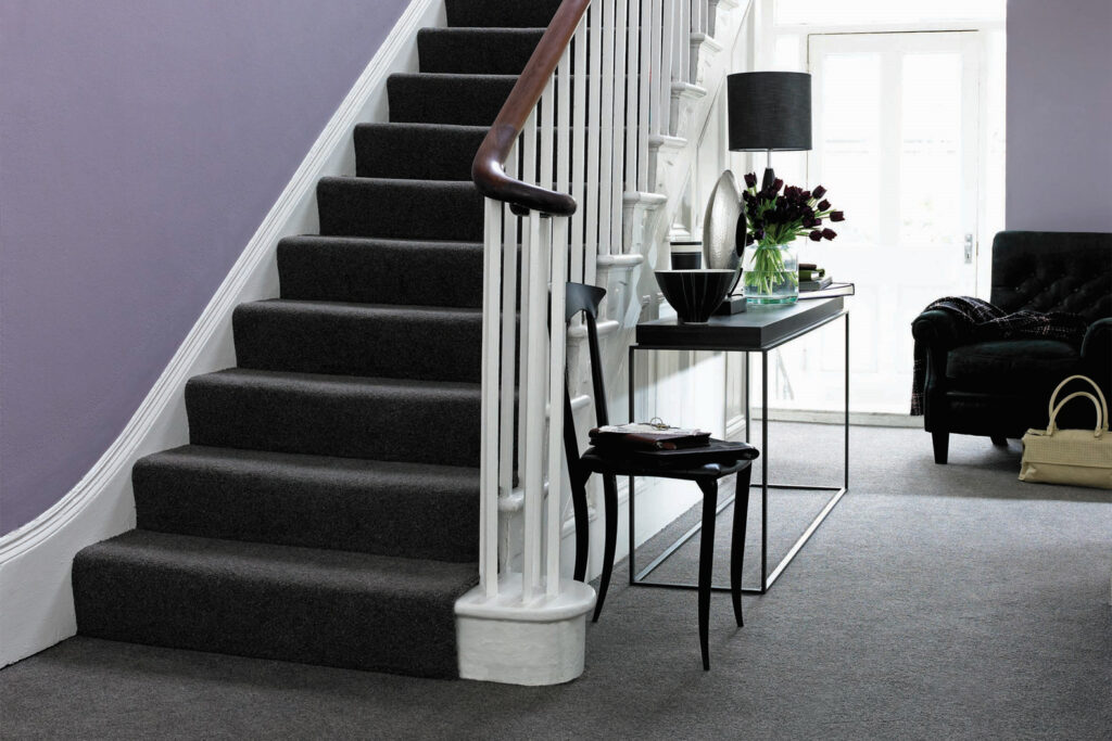 Grey Carpet Fitted on Stairs