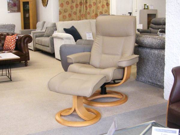 Nigel Leather Swivel Recliner & Stool