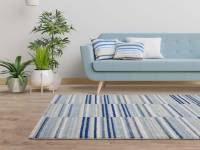 Muse Blue Stripe rug in a living room