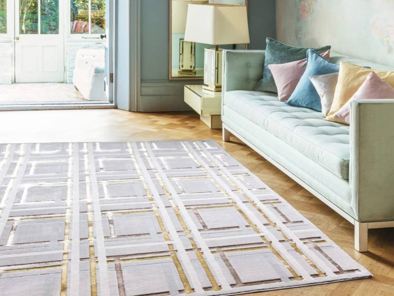 Aurora elexus metallic rug in a living room