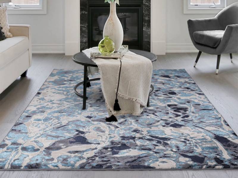 Aurora foam metallic blue in a living room