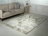 Aurora galaxy metallic gold rug in a living room