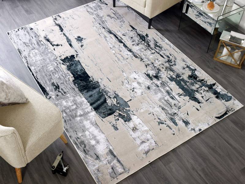 Aurora Glacier metallic silver rug in a room