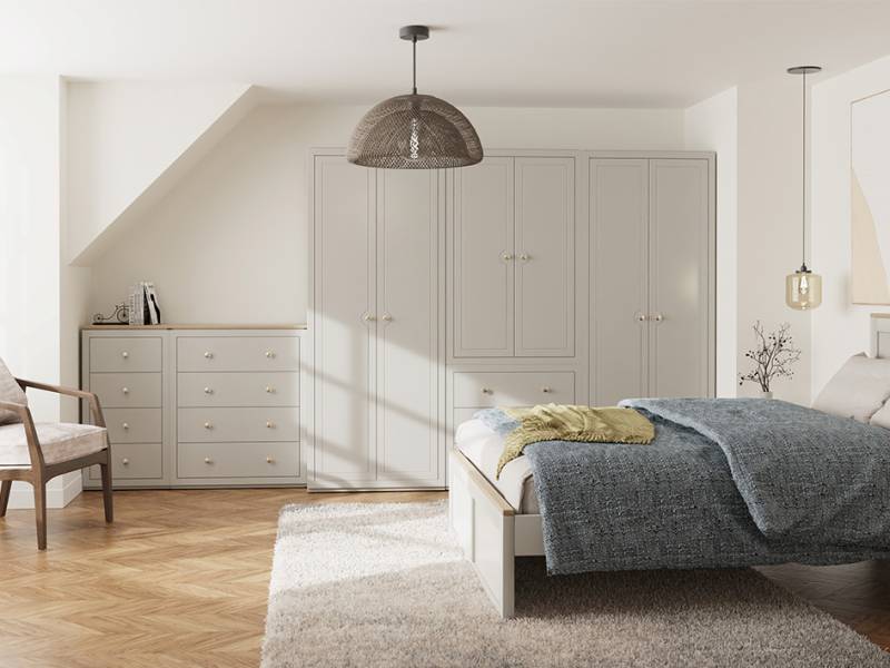 Grey florence chest of drawers in a bedroom