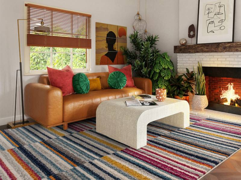 Muse multi coloured stripe rug in a living room