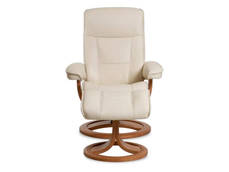 Nigel Recliner in cream leather colour and brown wooden details