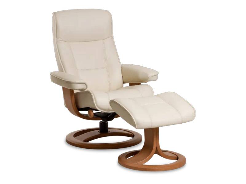 Nigel Recliner in cream leather colour and brown wooden details