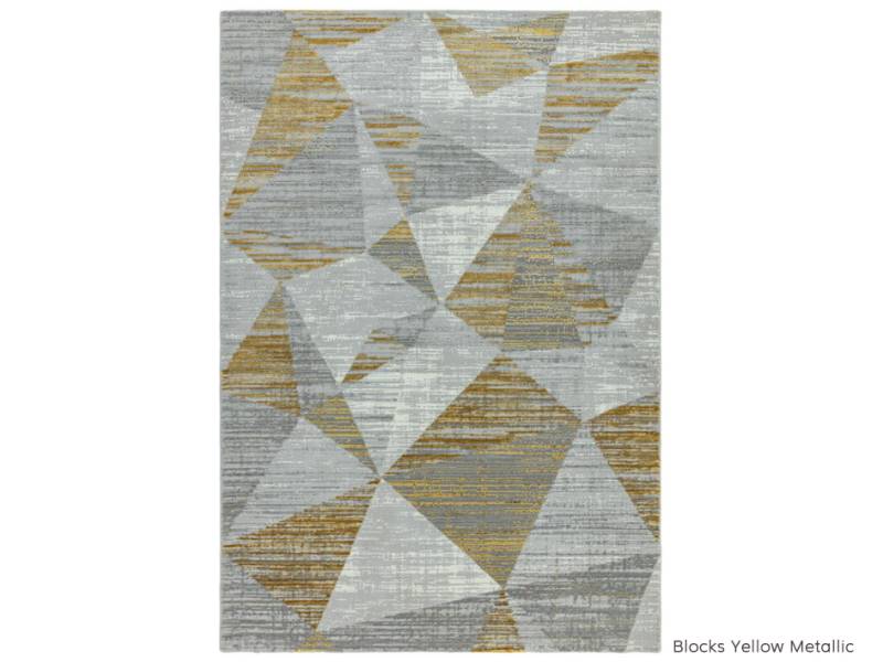 Orion blocks yellow metallic rug
