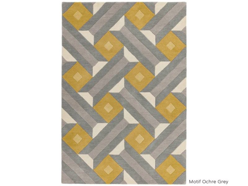 Reef motif ochre grey rug