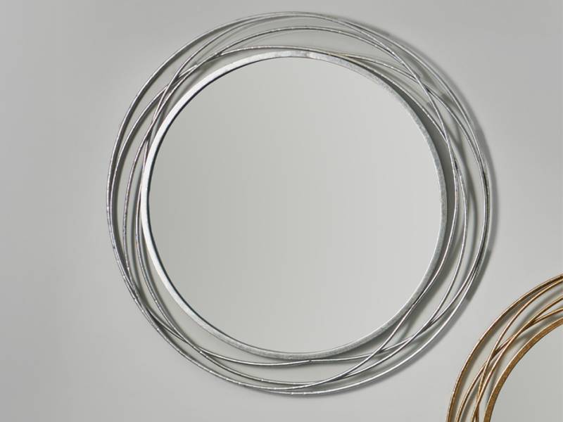 Antique Silver Metal Swirl Round Wall Mirror