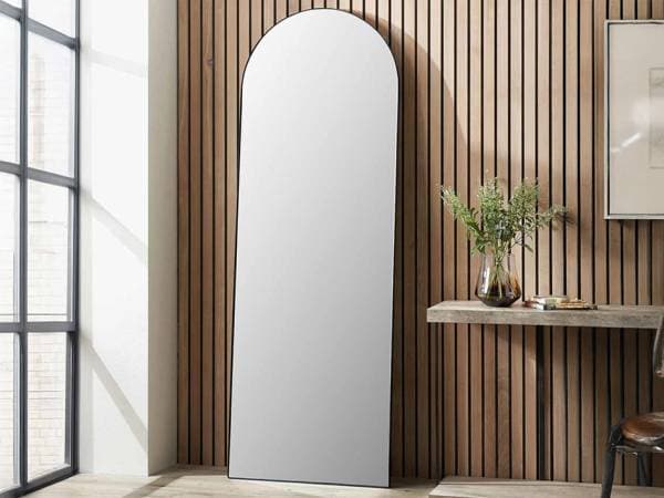 Black Metal Slim Frame Arch Floor Mirror
