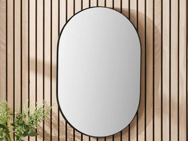 Black Metal Slim Frame Oval Wall Mirror