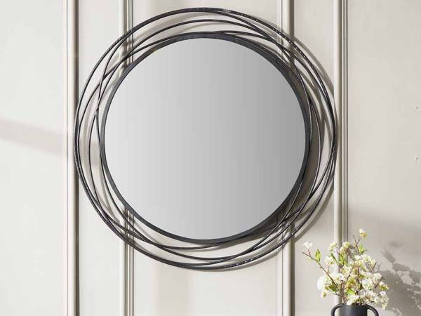 Black Metal Swirl Round Wall Mirror
