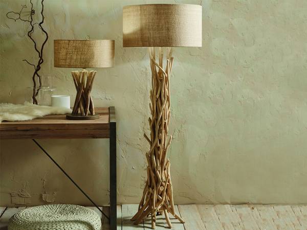 Derna Drift Wood and Natural Jute Floor Lamp