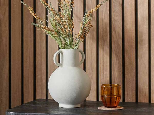 White Metal Vase with Handles