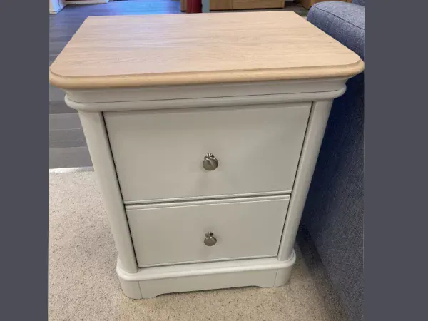 Capri large 2 drawer bedside in Coastal Mist Oak Top