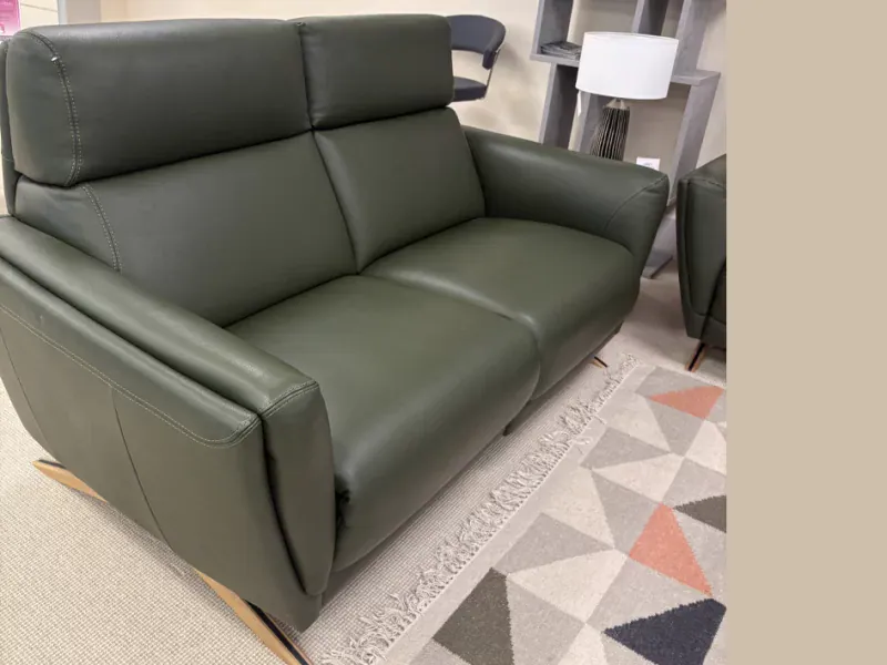 Rom Nancy 180cm green leather sofa