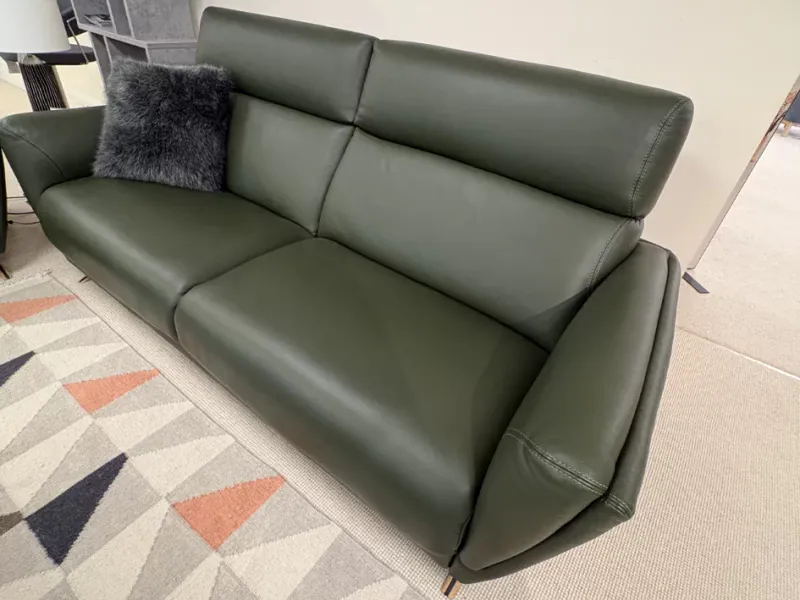 ROM Nancy 220cm Green Leather Sofa